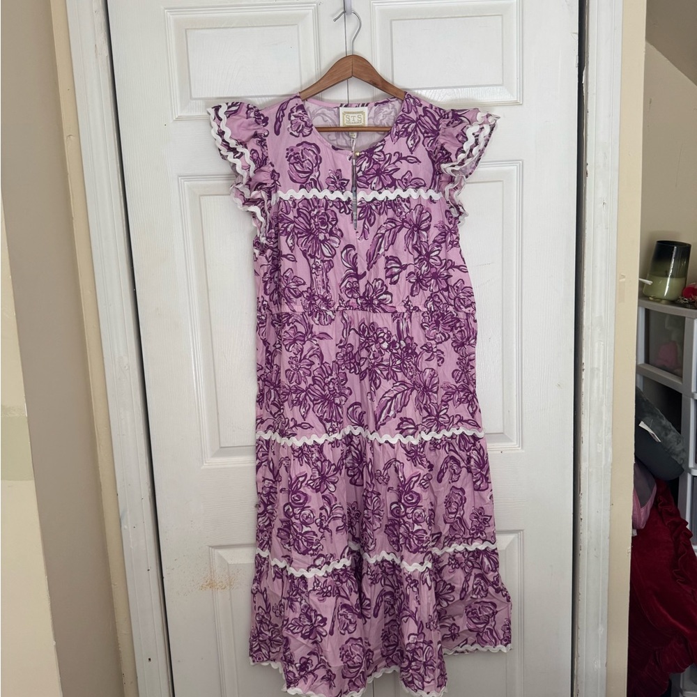 Sail to Sable Purple and White Ruffled Tiered Sundress